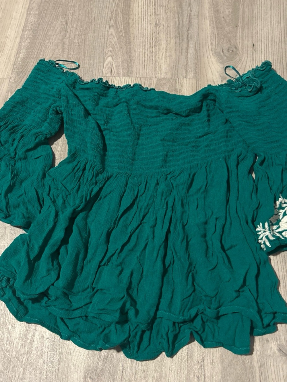 Hollister Women’s Off-Shoulder Peasant Top - Teal Green